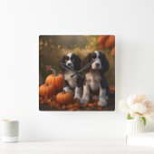 スプリンガースパニエル犬パピーオータムデライトカボチャ スクエア壁時計 (ホーム)