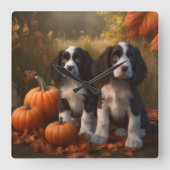 スプリンガースパニエル犬パピーオータムデライトカボチャ スクエア壁時計 (正面)