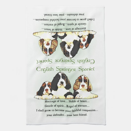 スプリンガースパニエル犬パピーズ キッチンタオル (縦)