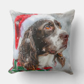 スプリンガー・スパニエル犬のクリスマス クッション (正面)