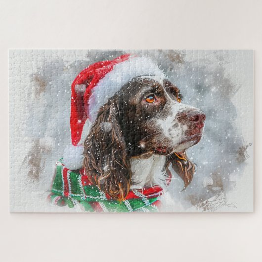 スプリンガー・スパニエル犬のクリスマス ジグソーパズル (横)