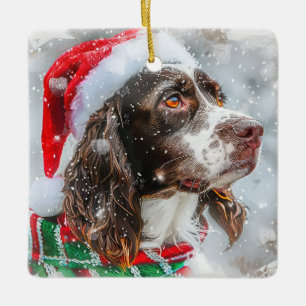 スプリンガー・スパニエル犬のクリスマス セラミックオーナメント
