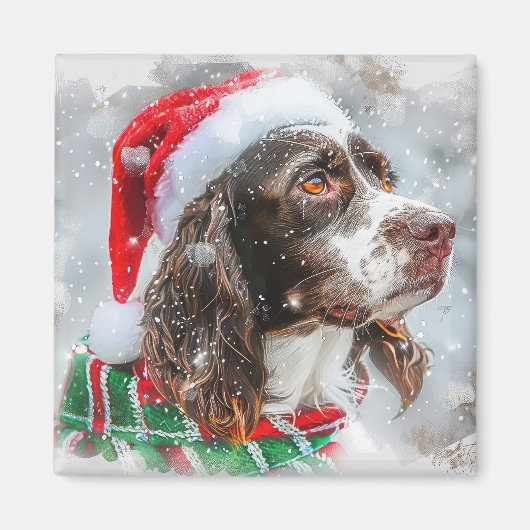 スプリンガー・スパニエル犬のクリスマス マグネット (正面)