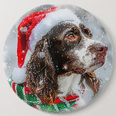 スプリンガー・スパニエル犬のクリスマス 缶バッジ (正面)