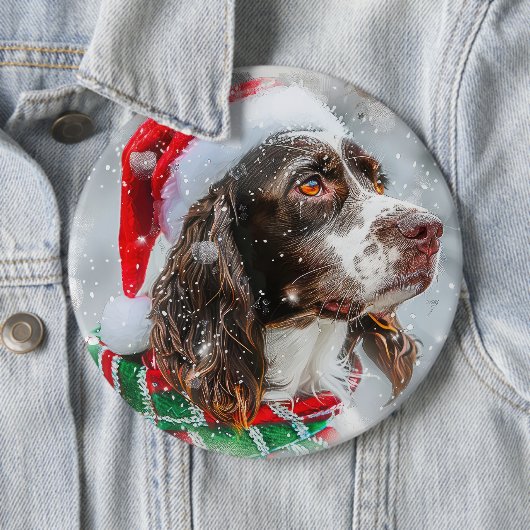 スプリンガー・スパニエル犬のクリスマス 缶バッジ (インサイチュ)