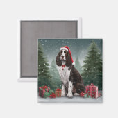スプリンガー・スパニエル犬の雪のクリスマス マグネット (正面/裏面)