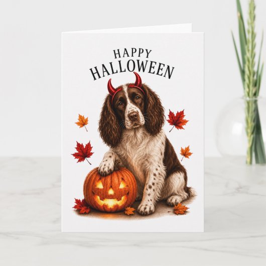 スプリンガー・スパニエル ハロウィンの悪魔犬 カード (正面)