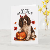 スプリンガー・スパニエル ハロウィンの悪魔犬 カード (黄色い花)