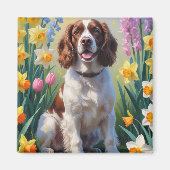 スプリンガー・スパニエル 犬 春の花 絵画  マグネット (正面)