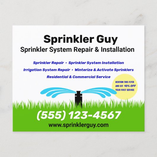 スプリンクラーの修理と設置 チラシ (正面)