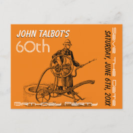 スプリンクラーまたは消防士60誕生日日付の保存 案内ポストカード