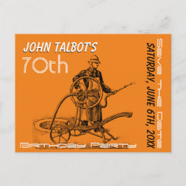 スプリンクラーまたは消防士70誕生日日付の保存 案内ポストカード