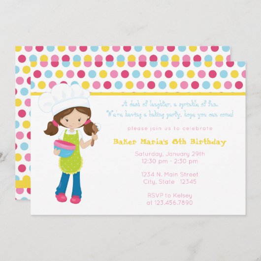 スプリンクルおもしろいベーキングガールズ誕生日招待状 招待状 (正面/裏面)