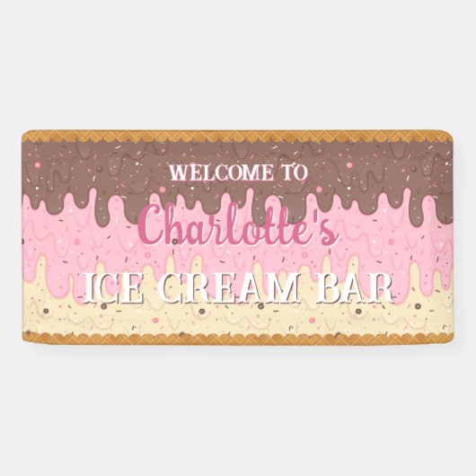 スプリンクルとチョコレートバニライチゴの3色アイスクリーム 横断幕 (横)