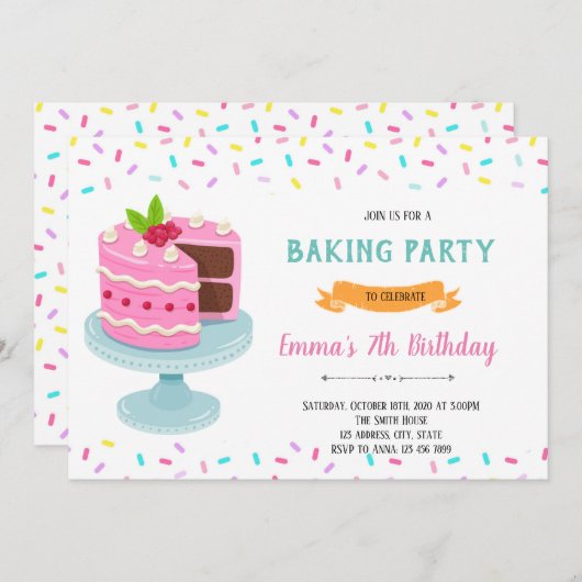 スプリンクルケーキパーティー招待状 招待状 (正面/裏面)
