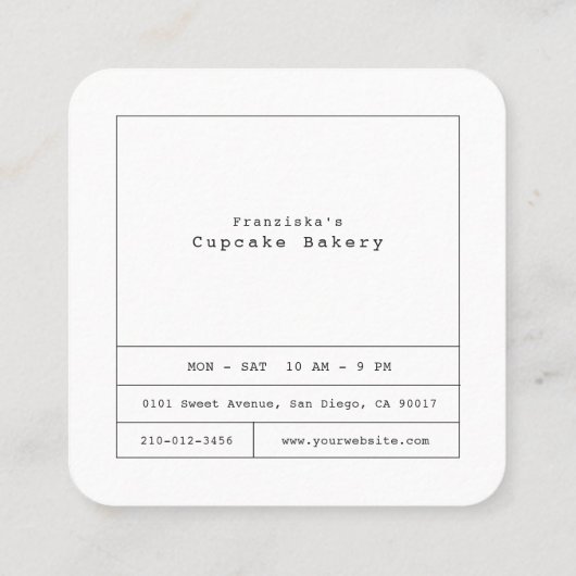 スプリンクルズカップケーキブルーベーカリースクエアビジネスカード スクエア名刺 (裏面)