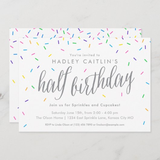スプリンクルズハーフ誕生日招待状、カワイイ&モダンズ 招待状 (正面/裏面)