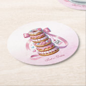 スプリンクルドナッツピンクリボン紙コースター ラウンドペーパーコースター (アングル)