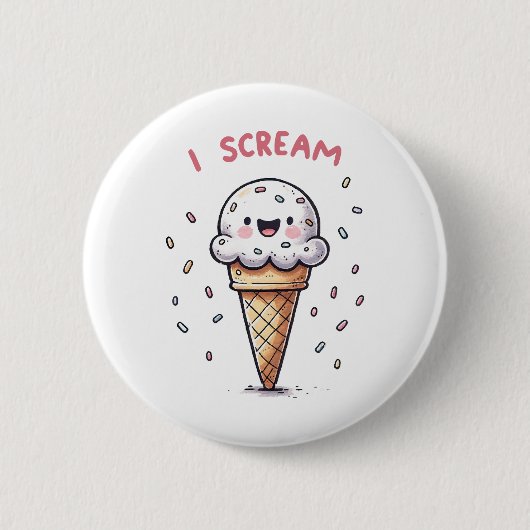 スプリンクル付きアイスクリームコーン I Scream 缶バッジ (正面)