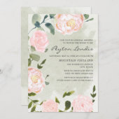 スプリングタイエレガントム赤面ピンクフローラブライダルシャワー 招待状 (正面/裏面)