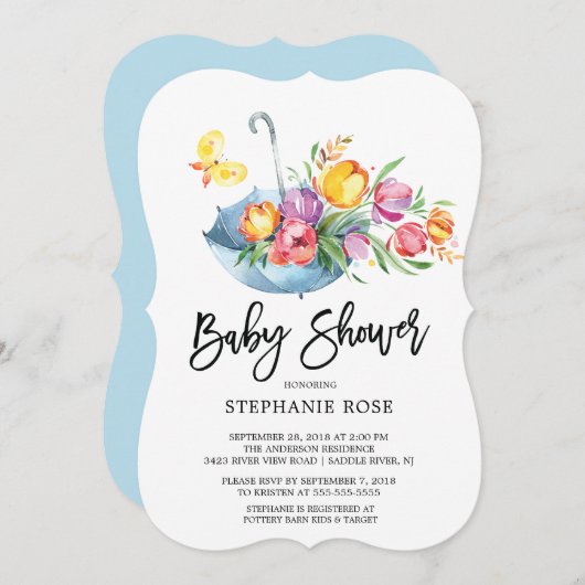 スプリングタイカラフルムチューリップベビーシャワー招待状 招待状 (正面/裏面)