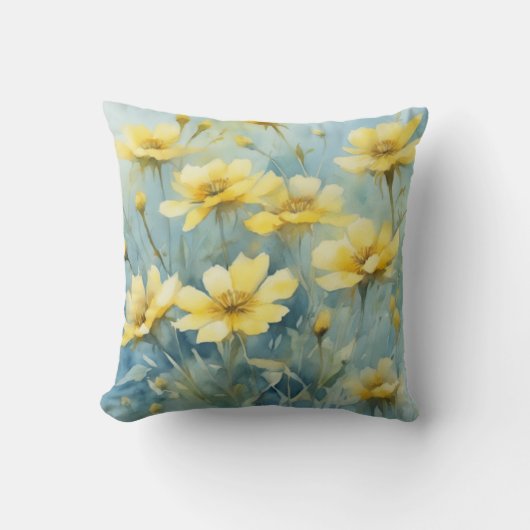 スプリングタイムイエローワイルドフラワーウォーターのカラーフローラ クッション (正面)