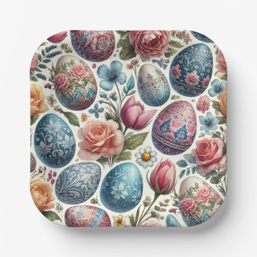 スプリングタイムウォーターカラーイースターエッグプレート ペーパープレート (正面)