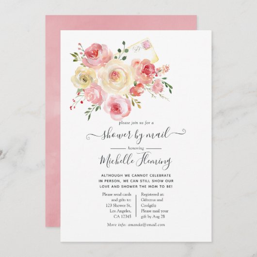 スプリングタイムウォーターカラーフローラベビーシャワーbyメール 招待状 (正面/裏面)