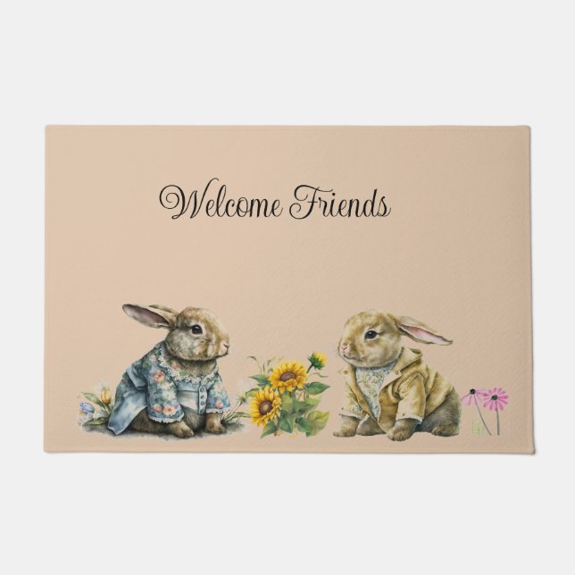 スプリングタイムウサギの模様 ドアマット (正面)