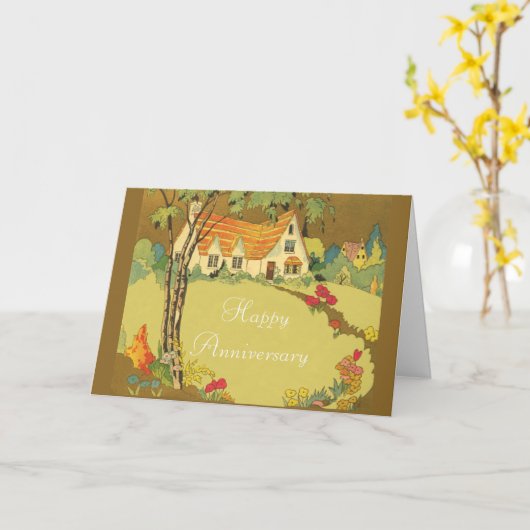 スプリングタイムコテージホーム買ズ・アニバーサリーカード カード (黄色い花)