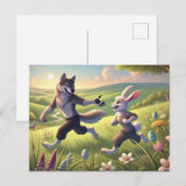 スプリングタイムチェイスよくはしゃぐ – オオカミとウサギのイースター シーズンポストカード (正面/裏面)