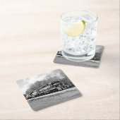 スプリングタイムトレインB&W スクエアペーパーコースター (インサイチュ)