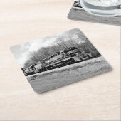 スプリングタイムトレインB&W スクエアペーパーコースター (アングル)