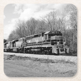スプリングタイムトレインB&W スクエアペーパーコースター