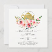 スプリングタイムピオニーバラフローラブライダルシャワー茶 招待状 (正面)