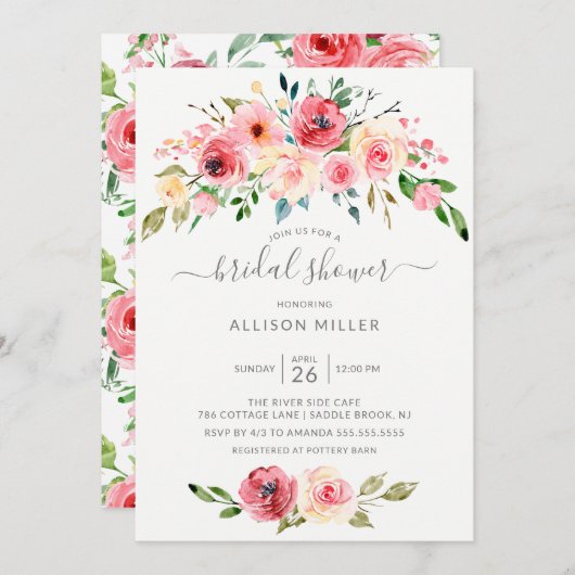 スプリングタイムピオニーバラフローラブライダルシャワー 招待状 (正面/裏面)