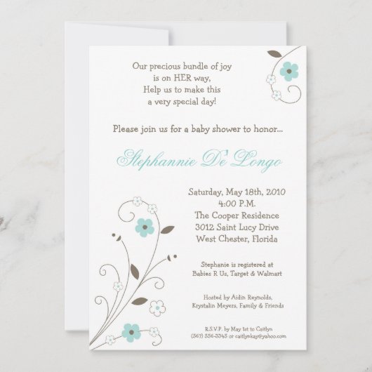 スプリングタイムブルーフラワーベビーシャワー招待状 招待状 (正面)