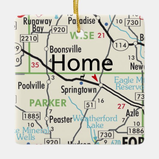 スプリングタウンテキサス州の地図 セラミックオーナメント (正面)