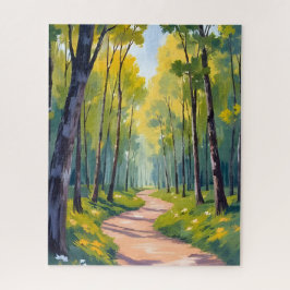スプリングトレイル | 緑の森の水彩画風の自然 ジグソーパズル