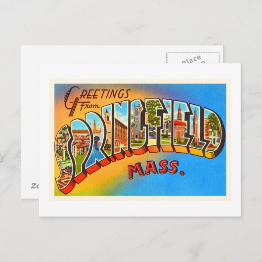 スプリングフィールドマサチューセッツMAオールドトラベル土産 ポストカード (正面/裏面)