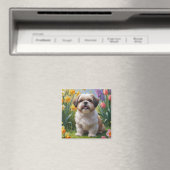 スプリングフラワーの絵画 シ Shih Tzu 犬 マグネット (インサイチュ (食洗機))