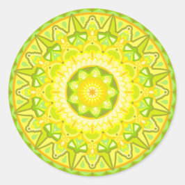 スプリングマンダラ グリーン イエロー 花柄 エスニック アート ラウンドシール