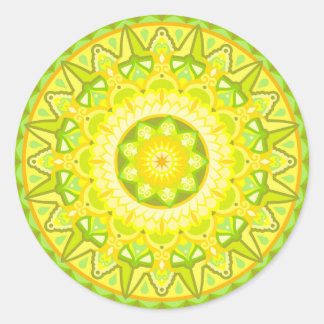 スプリングマンダラ グリーン イエロー 花柄 エスニック アート ラウンドシール
