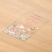 スプリング ディープ ピンク フラワー ベビーシャワー アクリル招待状 (レイダウン)