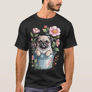 スプリング フラワー パグ - 犬の飼い主 ペット トレーナー 動物 P Tシャツ