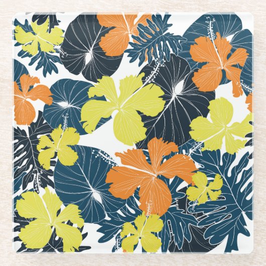 スプリング フローリー：ヴィンテージ フラワーテクスチャ ガラスコースター (正面)