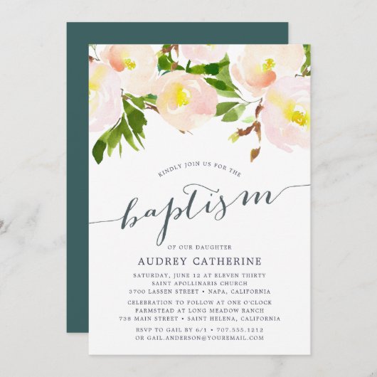 スプリング ブラッシュ | 洗礼招待状 招待状 (正面/裏面)
