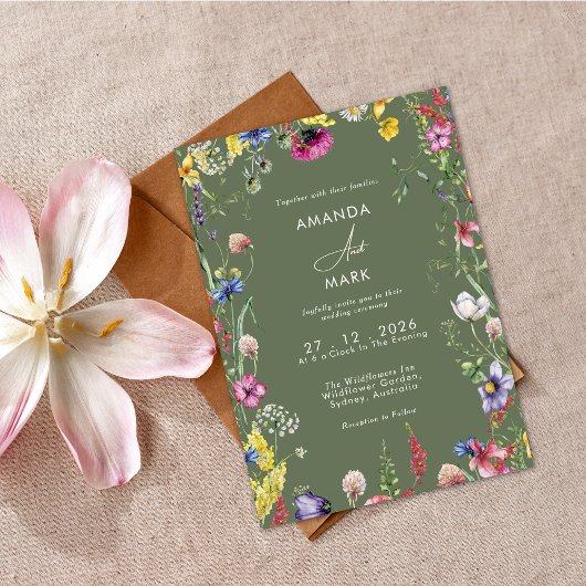 スプリング ボホーシック カラフルな野の花の結婚式 招待状