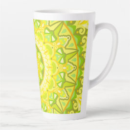 スプリング マンダラ フラワー グリーン イエロー ボホ コーヒー カフェラテマグ