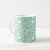 スプリング ミントグリーン フラワー ウサギ コーヒーマグカップ (正面左)